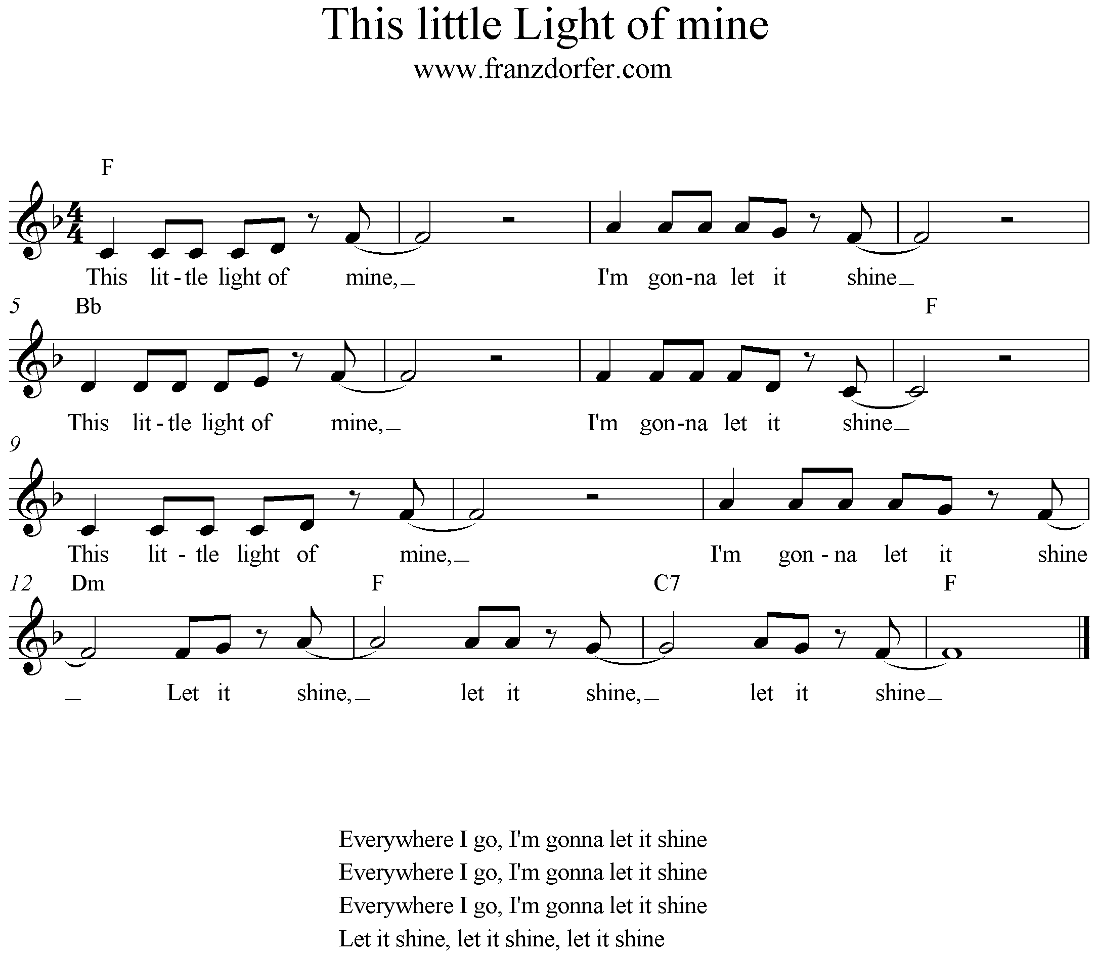 Freesheet Music This Litle Light of Mine